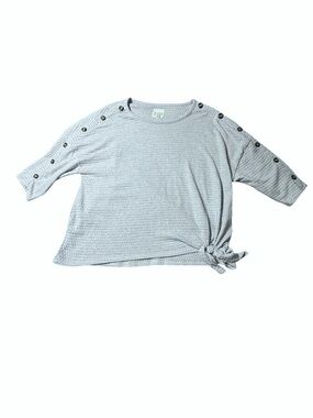 New York Laundry 2X Blue Waffle Knit 3/4 Sleeve Side Tie Shoulder Button Top